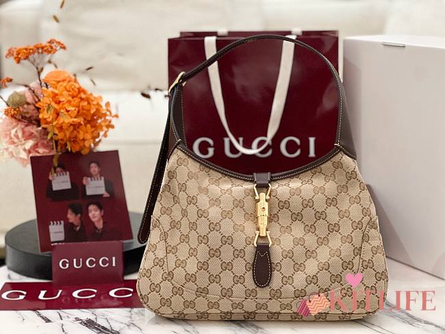 Kitlife Gucci Jackie 1961 Medium Shoulder Bag Beige GG Canvas 863136 31.5x22x4.5cm - 1