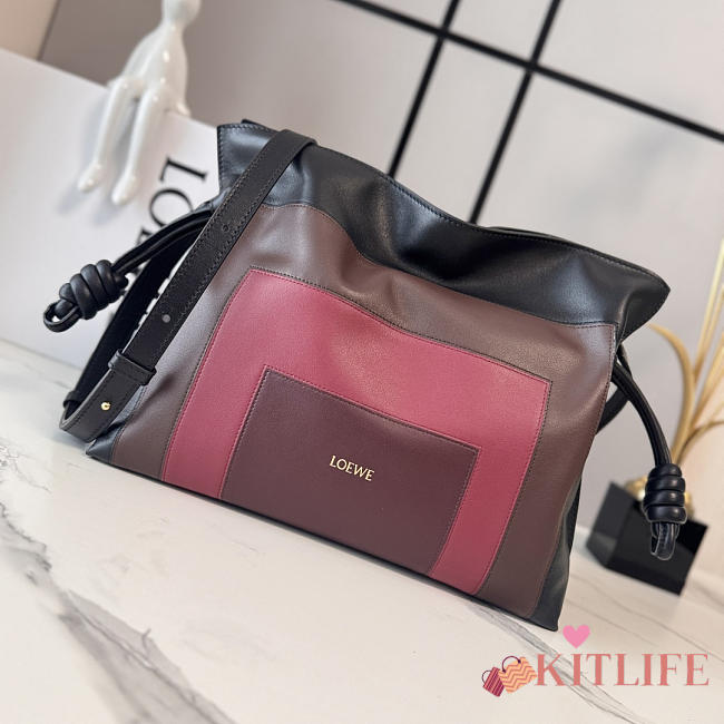 Kitlife Loewe x Albers Flamenco Medium Clutch Bag in Black & Burdundy Nappa Leather 30x24.5x10.5cm - 1