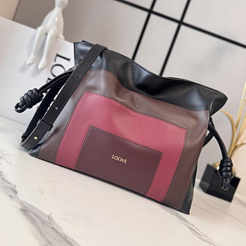 Kitlife Loewe x Albers Flamenco Medium Clutch Bag in Black & Burdundy Nappa Leather 30x24.5x10.5cm