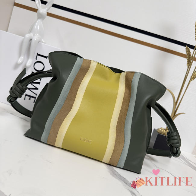 Kitlife Loewe x Albers Flamenco Medium Clutch Bag in Green & Yellow Nappa Leather 30x24.5x10.5cm  - 1