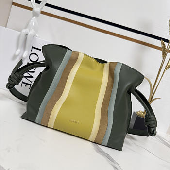 Kitlife Loewe x Albers Flamenco Medium Clutch Bag in Green & Yellow Nappa Leather 30x24.5x10.5cm 