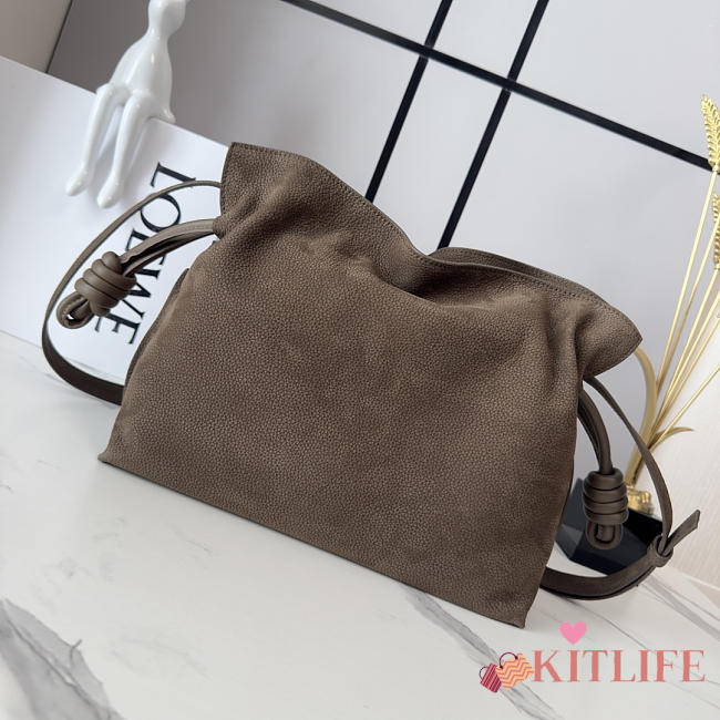 Kitlife Loewe Medium Grained Nubuck Flamenco Bag Dark Brown 30x24.5x10.5cm - 1