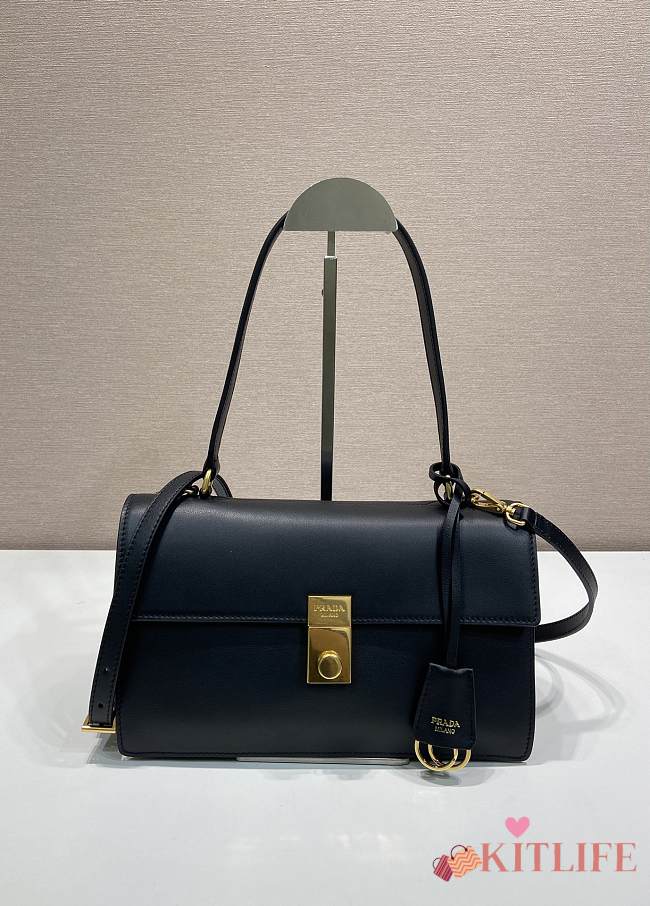 Kitlife Prada Soft Sound Medium Black Leather Shoulder Bag 1BN023 28x16x10cm - 1