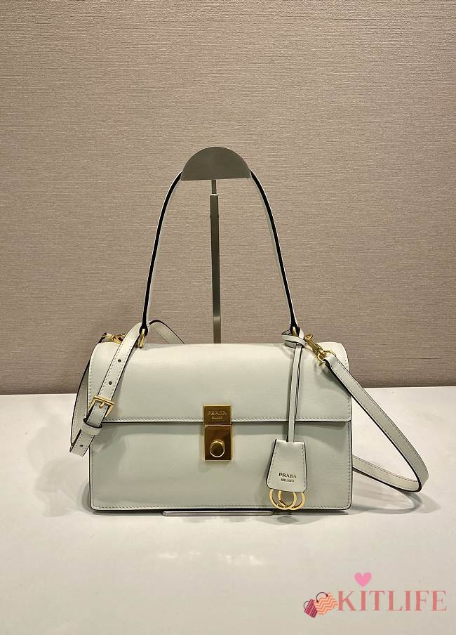 Kitlife Prada Soft Sound Medium White Leather Shoulder Bag 1BN023 28x16x10cm  - 1