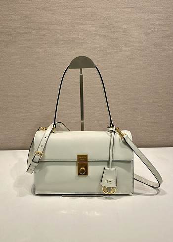 Kitlife Prada Soft Sound Medium White Leather Shoulder Bag 1BN023 28x16x10cm 