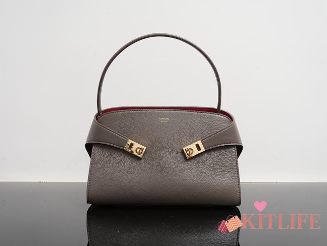 Kitlife Ferragamo Hug Soft Grey Leather Handbag 34x25.5x15.5cm  - 1