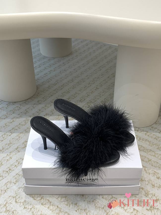 Kitlife Balenciaga Boudoir Feather-trimmed Mules Black 75mm - 1