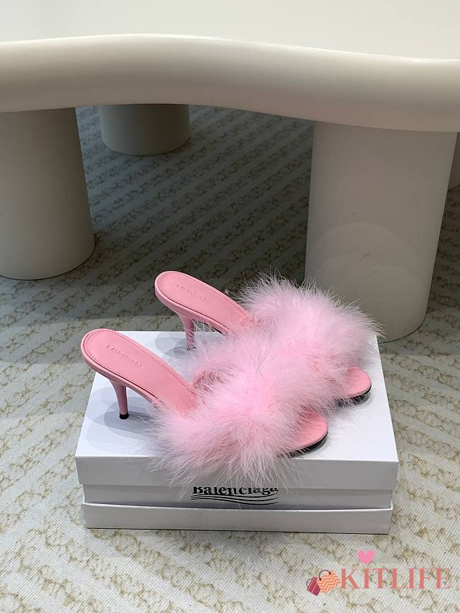 Kitlife Balenciaga Boudoir Feather-trimmed Mules Light Pink 75mm  - 1