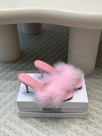 Kitlife Balenciaga Boudoir Feather-trimmed Mules Light Pink 75mm 