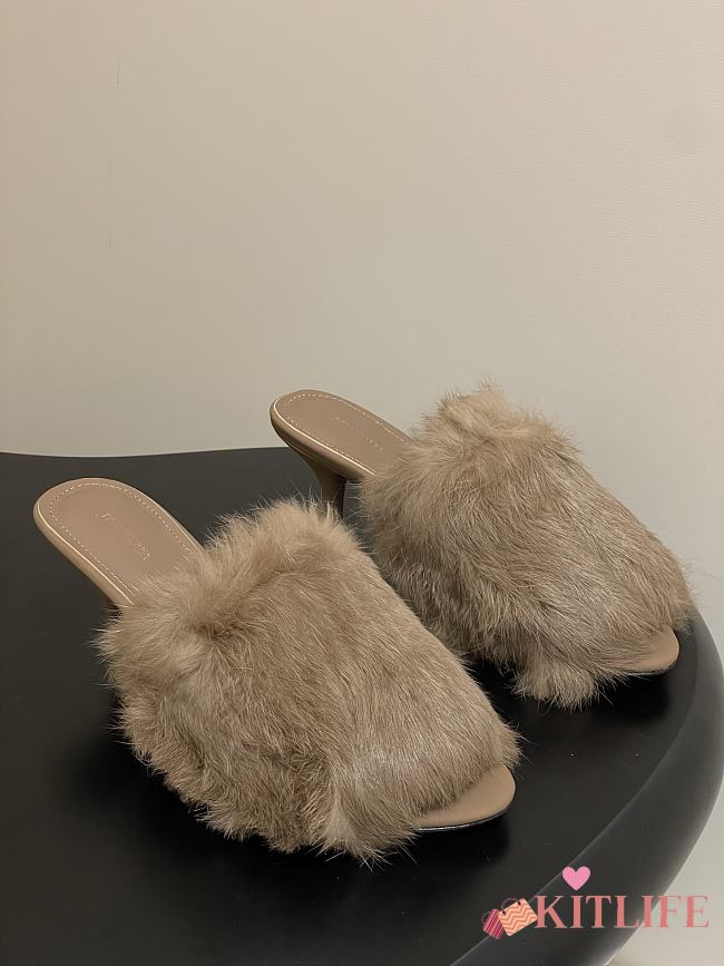 Kitlife Balenciaga Plush Tail Kitten Heel Slippers Beige 65mm - 1