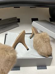 Kitlife Balenciaga Plush Tail Kitten Heel Slippers Beige 65mm - 6