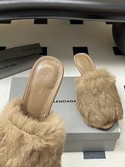 Kitlife Balenciaga Plush Tail Kitten Heel Slippers Beige 65mm - 5