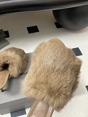Kitlife Balenciaga Plush Tail Kitten Heel Slippers Beige 65mm - 3