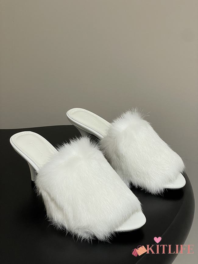 Kitlife Balenciaga Plush Tail Kitten Heel Slippers White 65mm - 1