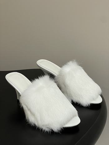 Kitlife Balenciaga Plush Tail Kitten Heel Slippers White 65mm