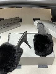 Kitlife Balenciaga Plush Tail Kitten Heel Slippers Black 65mm  - 3
