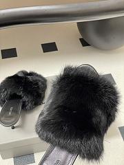 Kitlife Balenciaga Plush Tail Kitten Heel Slippers Black 65mm  - 4