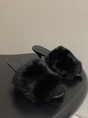 Kitlife Balenciaga Plush Tail Kitten Heel Slippers Black 65mm  - 1
