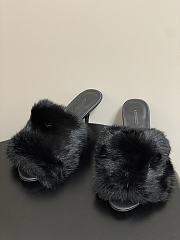 Kitlife Balenciaga Plush Tail Kitten Heel Slippers Black 65mm  - 2