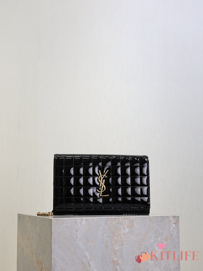 Kitlife Saint Laurent Quilted Black Patent Leather Monogram Cassandre Chain Bag 743364 23x14x3cm - 1