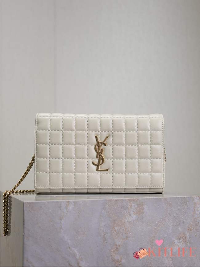 Kitlife Saint Laurent Quilted White Leather Monogram Cassandre Chain Bag 743364 23x14x3cm  - 1