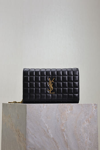 Kitlife Saint Laurent Quilted Black Leather Monogram Cassandre Chain Bag 743364 23x14x3cm 