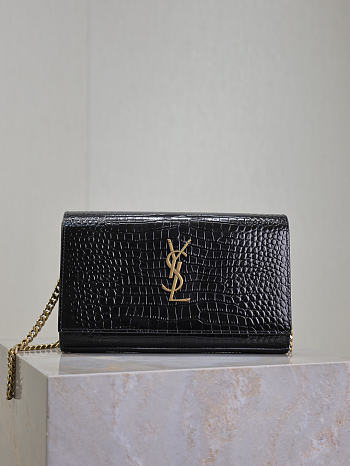 Kitlife Saint Laurent Quilted Black Crocodile-embossed Leather Cassandre Chain Bag 743364 23x14x3cm 