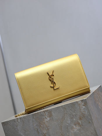 Kitlife Saint Laurent Gold Metallic Leather Cassandre Chain Bag 743364 23x14x3cm 