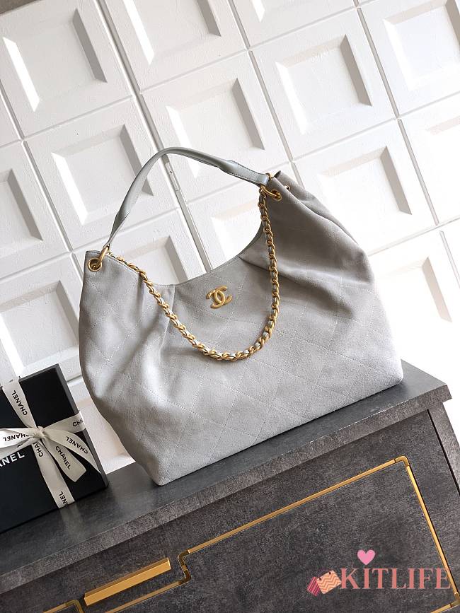 Kitlife Chanel 26C Maxi Hobo Bag Grey Suede Calfskin 35x38x14cm  - 1
