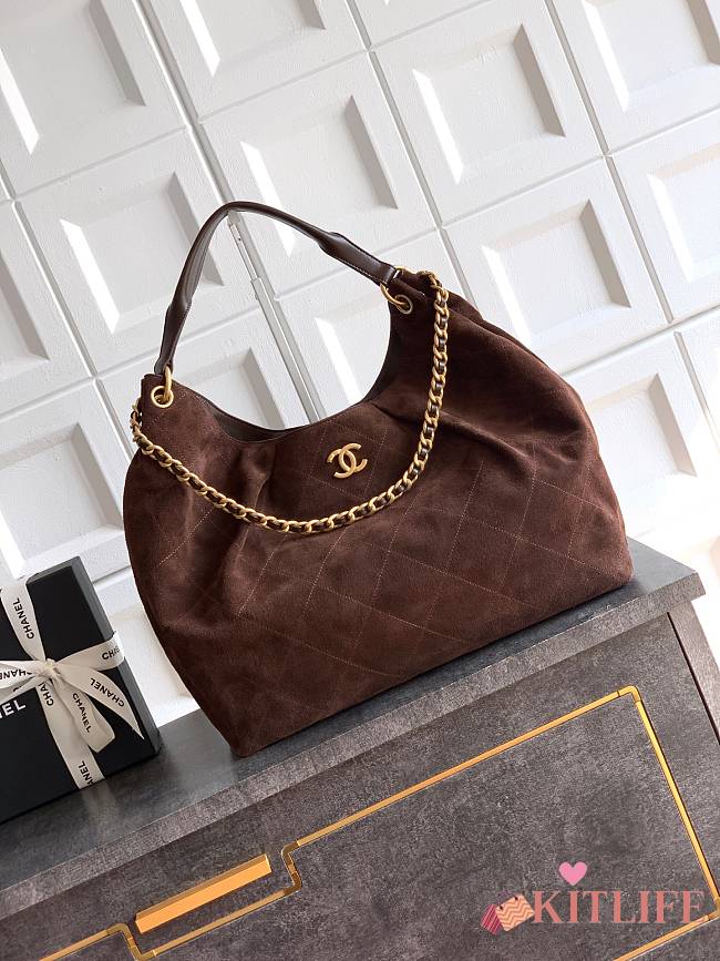 Kitlife Chanel 26C Maxi Hobo Bag Dark Brown Suede Calfskin 35x38x14cm - 1