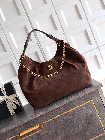 Kitlife Chanel 26C Maxi Hobo Bag Dark Brown Suede Calfskin 35x38x14cm