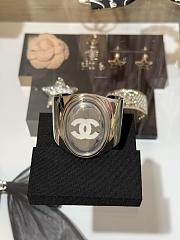 Kitlife Chanel 25S Silver Oval Mirror-Enamel Bangle with White Double C Enamel - 6