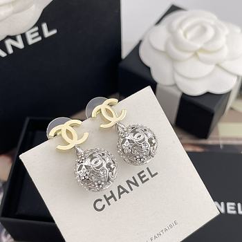 Kitlife Chanel Gold C-Dangling Silver Ball Stud Earrings 