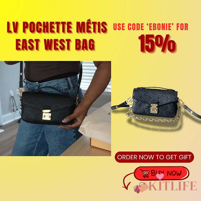 Kitlife Louis Vuitton Pochette Métis East West Bag Black 21.5x13.5x6cm - 1