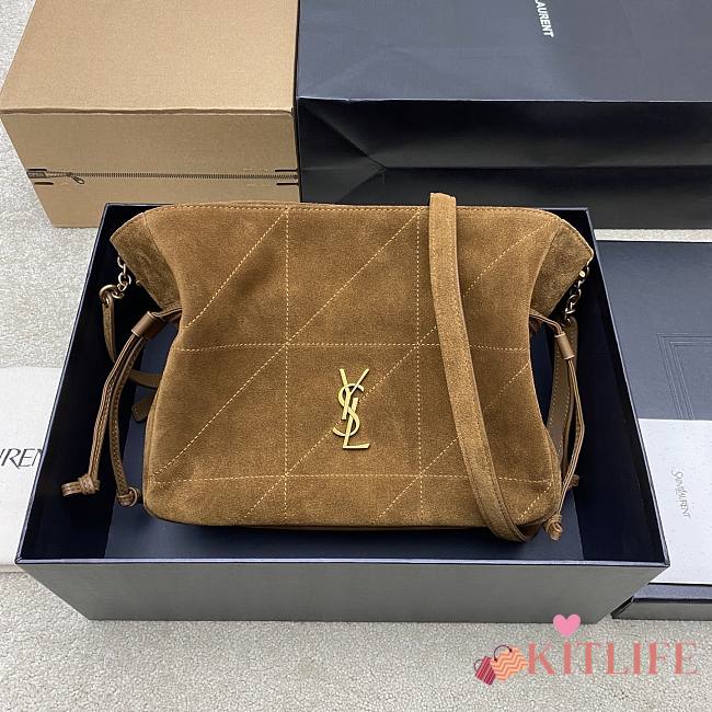 Kitlife Saint Laurent Jamie Medium Shoulder Pouch In Beige Suede 862712 26×18×11cm - 1