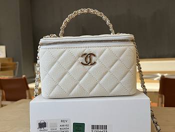 Kitlife Chanel Long Vanity With Chain White Grained Calfskin, Imitation Pearl A96182 9.5x17x8cm 
