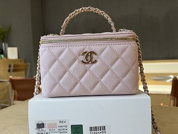 Kitlife Chanel Long Vanity With Chain Pink Grained Calfskin, Imitation Pearl A96182 9.5x17x8cm 