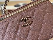Kitlife Chanel Long Vanity With Chain Rose Brown Grained Calfskin, Imitation Pearl A96182 9.5x17x8cm - 3