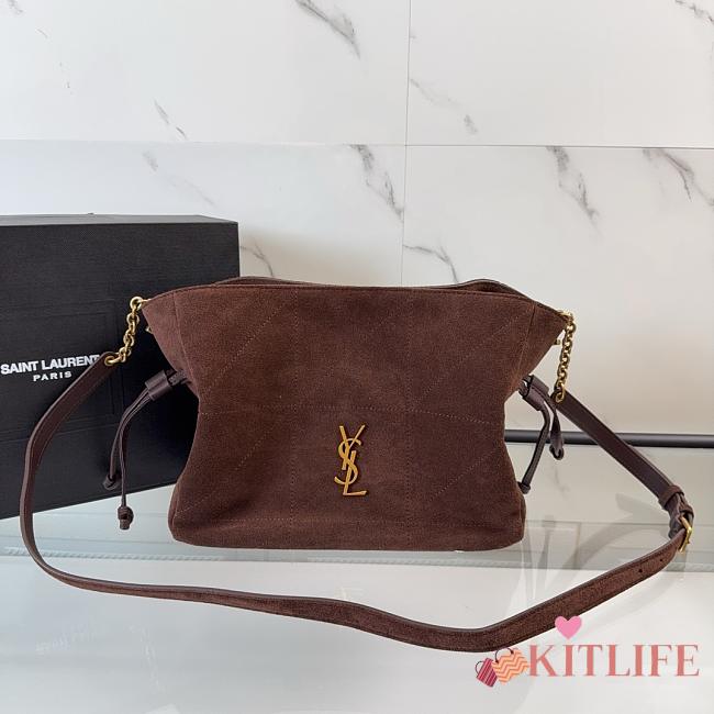 Kitlife Saint Laurent Jamie Medium Shoulder Pouch In Dark Brown Suede 862712 26×18×11cm - 1
