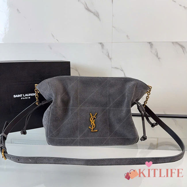 Kitlife Saint Laurent Jamie Medium Shoulder Pouch In Grey Suede 862712 26×18×11cm  - 1