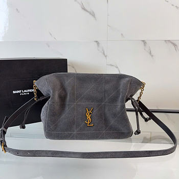 Kitlife Saint Laurent Jamie Medium Shoulder Pouch In Grey Suede 862712 26×18×11cm 
