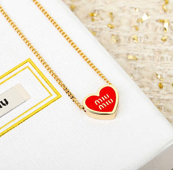 Kitlife Miu Miu Red Enamel Letter Metal Heart Neckalce