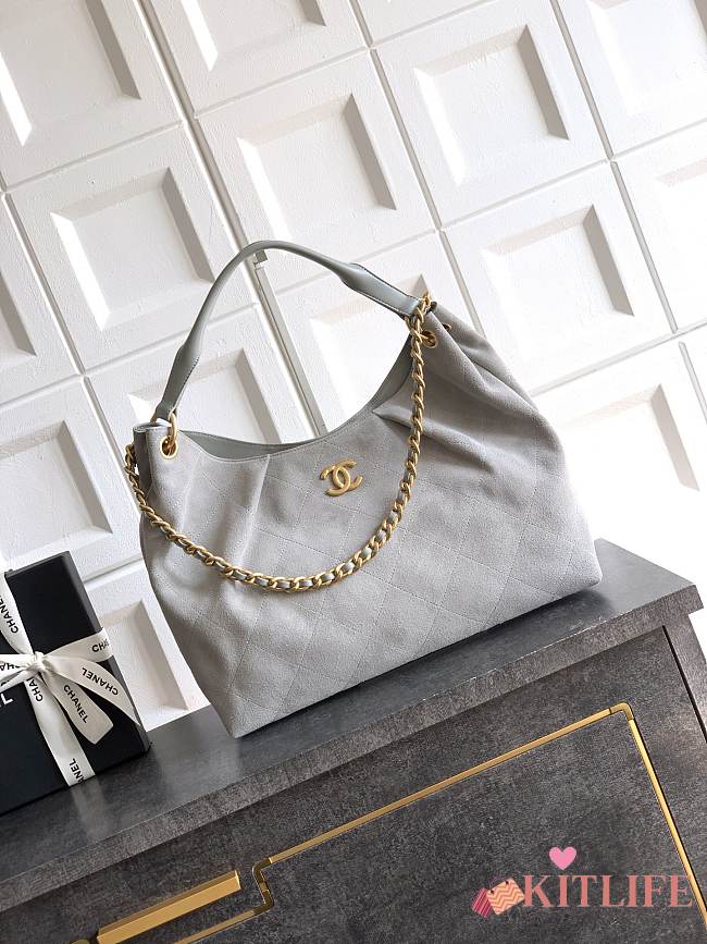 Kitlife Chanel 26C Hobo Bag Grey Suede Calfskin 29x35x13cm - 1