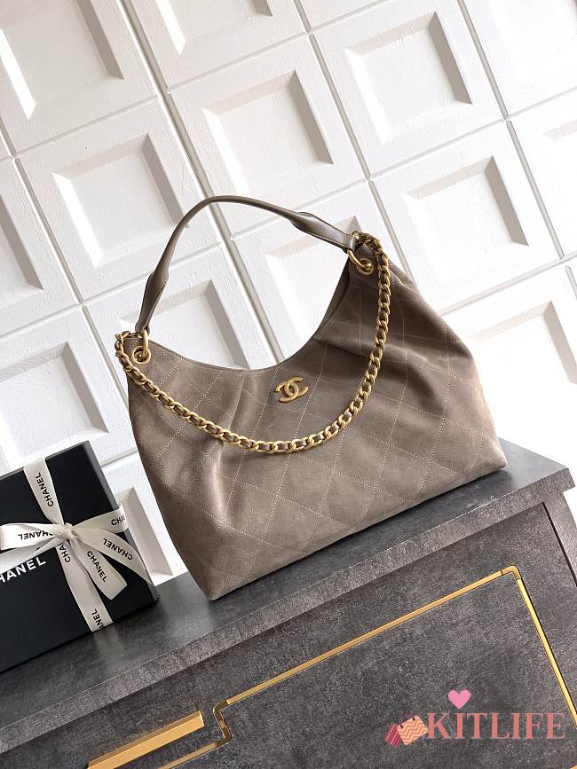 Kitlife Chanel 26C Hobo Bag Taupe Suede Calfskin 29x35x13cm  - 1