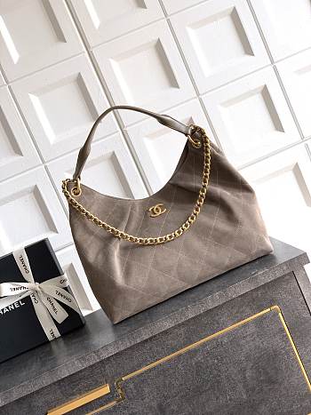 Kitlife Chanel 26C Hobo Bag Taupe Suede Calfskin 29x35x13cm 