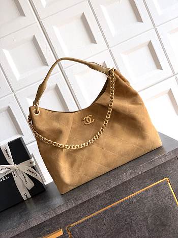Kitlife Chanel 26C Hobo Bag Beige Suede Calfskin 29x35x13cm