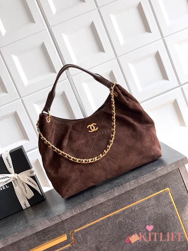 Kitlife Chanel 26C Hobo Bag Dark Brown Suede Calfskin 29x35x13cm - 1