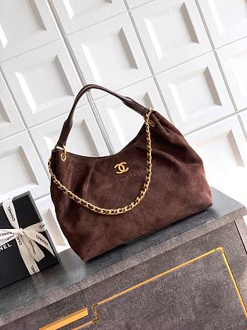 Kitlife Chanel 26C Hobo Bag Dark Brown Suede Calfskin 29x35x13cm