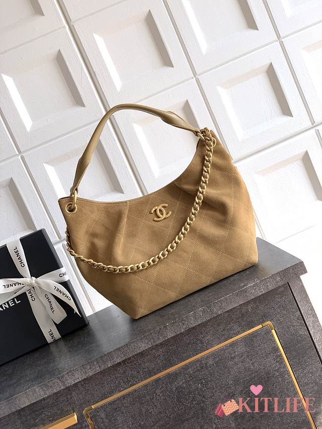 Kitlife Chanel 26C Small Hobo Bag Beige Suede Calfskin 24x31x10cm - 1