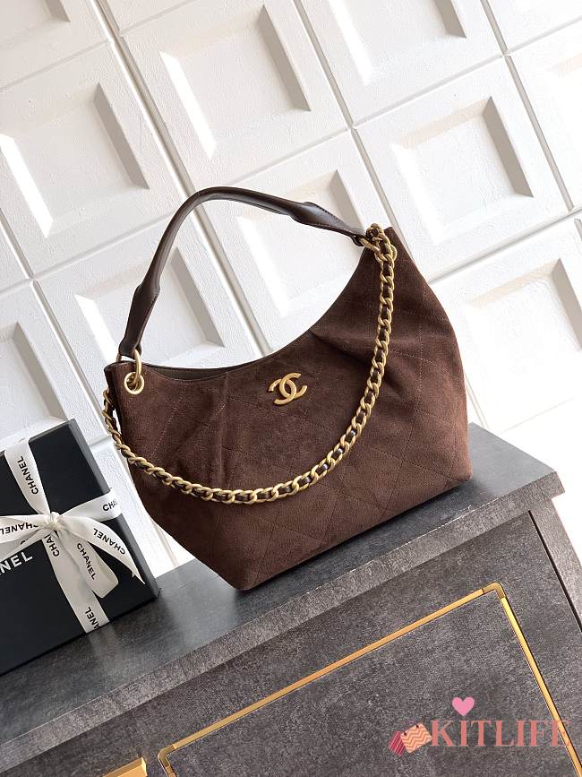 Kitlife Chanel 26C Small Hobo Bag Dark Brown Suede Calfskin 24x31x10cm  - 1